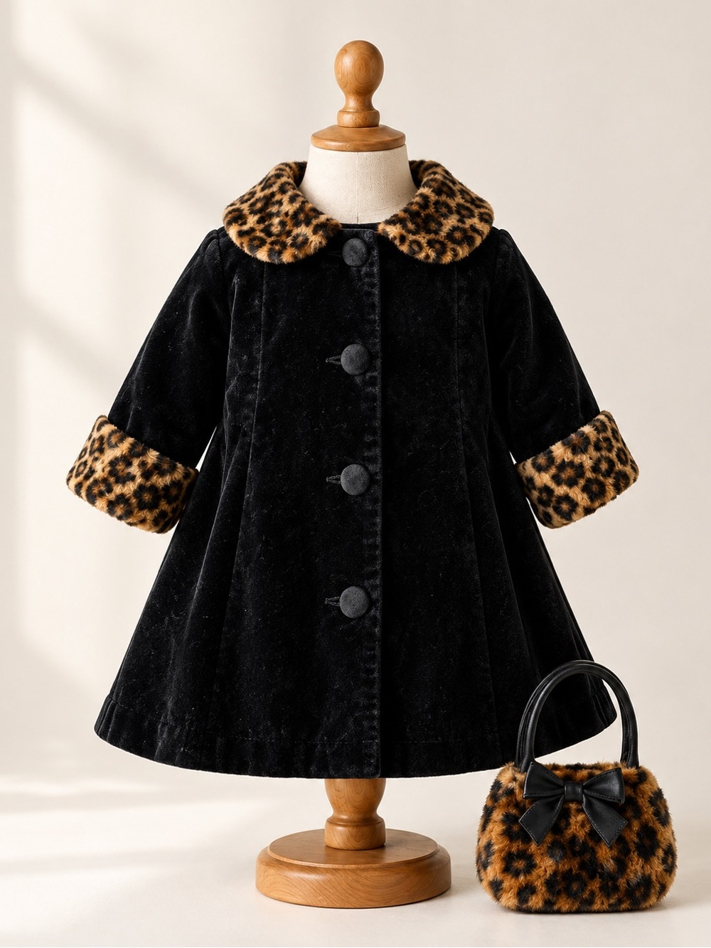 Starting Out Leopard Peacoat 18m with Purse Black Peacoat Kids Coat Holiday